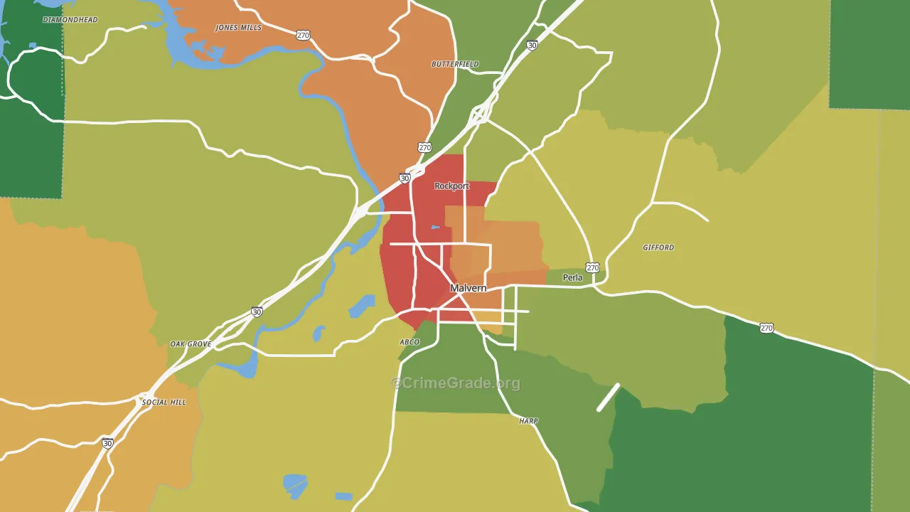 Malvern, AR Map of Drug-Related Crime Rates
