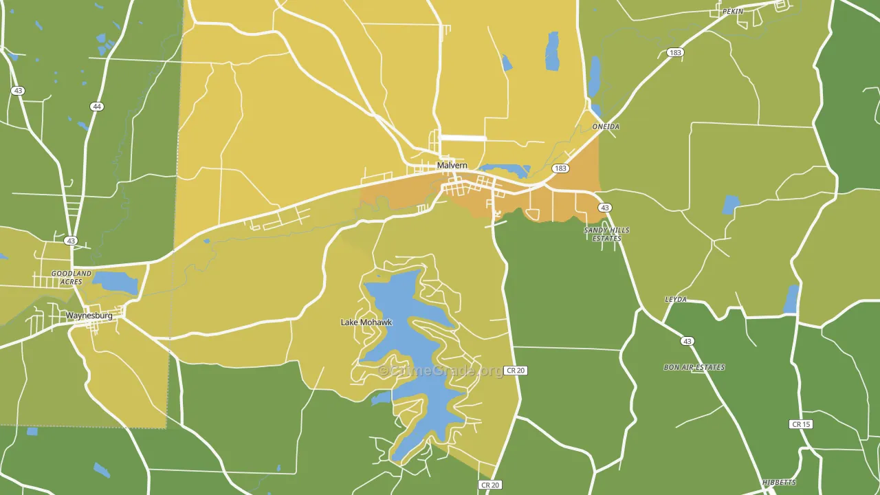 Malvern, OH Map of Drug-Related Crime Rates