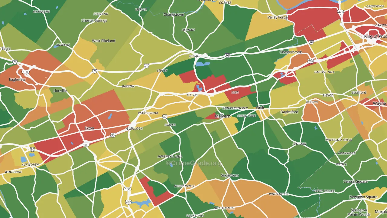 Malvern, PA Map of Drug-Related Crime Rates