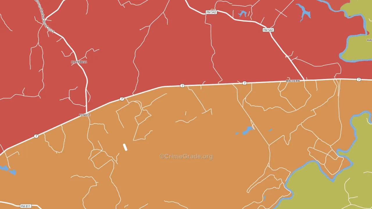 Malvern, TX Map of Drug-Related Crime Rates