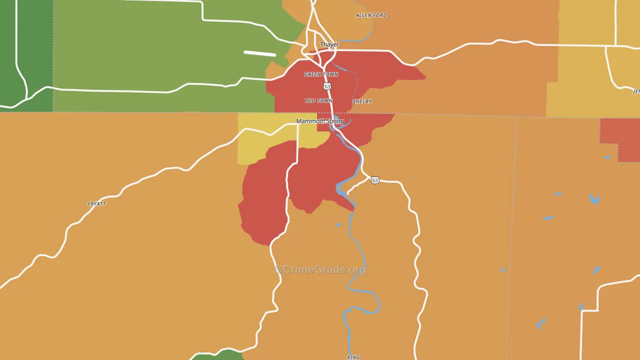 Mammoth Spring, AR Map of Drug-Related Crime Rates
