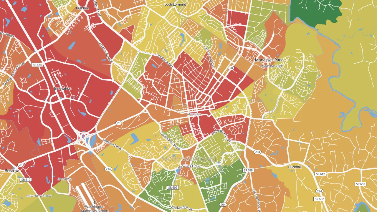 Manassas City, VA Map of Drug-Related Crime Rates