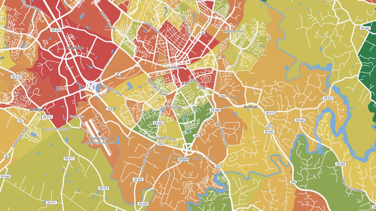 Manassas, VA Map of Drug-Related Crime Rates