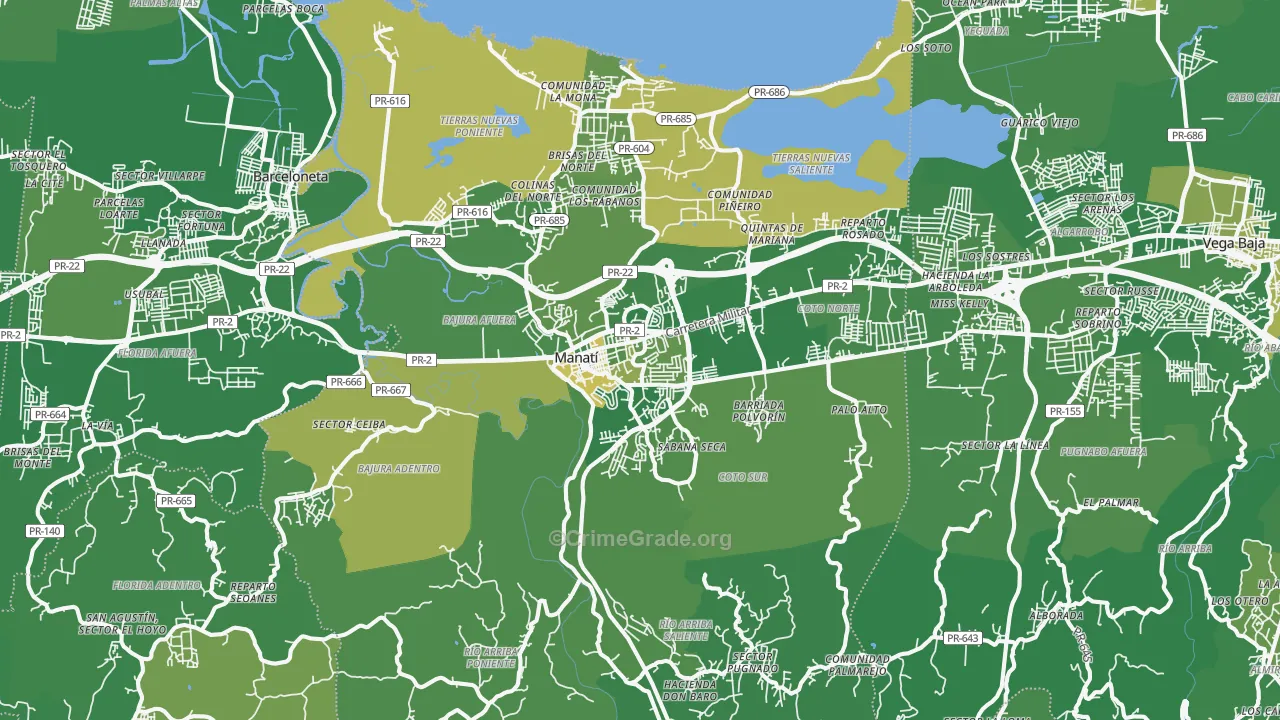 Manati Municipio, PR Map of Drug-Related Crime Rates