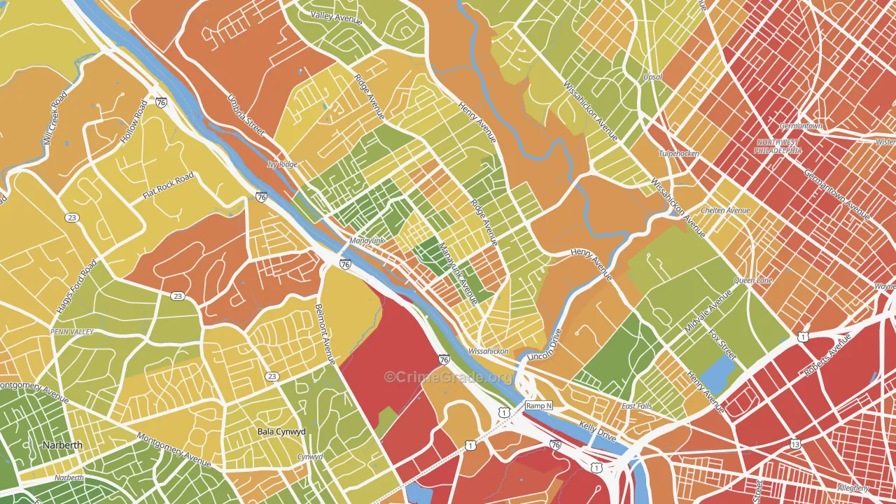 Manayunk, Philadelphia, PA Map of Drug-Related Crime Rates