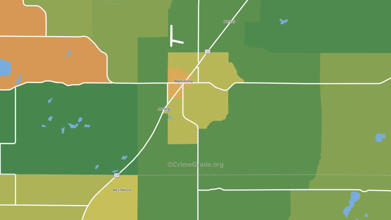 Mancelona, MI Map of Drug-Related Crime Rates