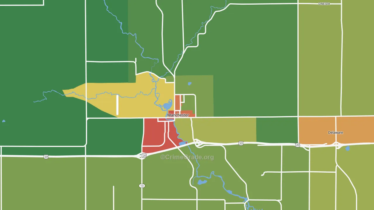 Manchester, IA Map of Drug-Related Crime Rates