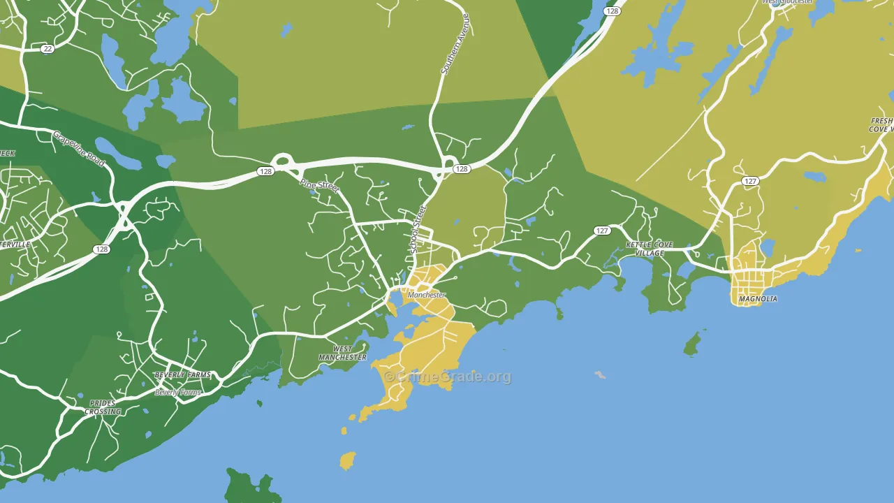 Manchester, MA Map of Drug-Related Crime Rates
