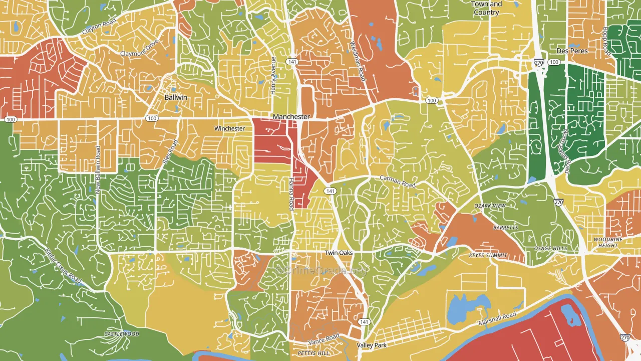 Manchester, MO Map of Drug-Related Crime Rates