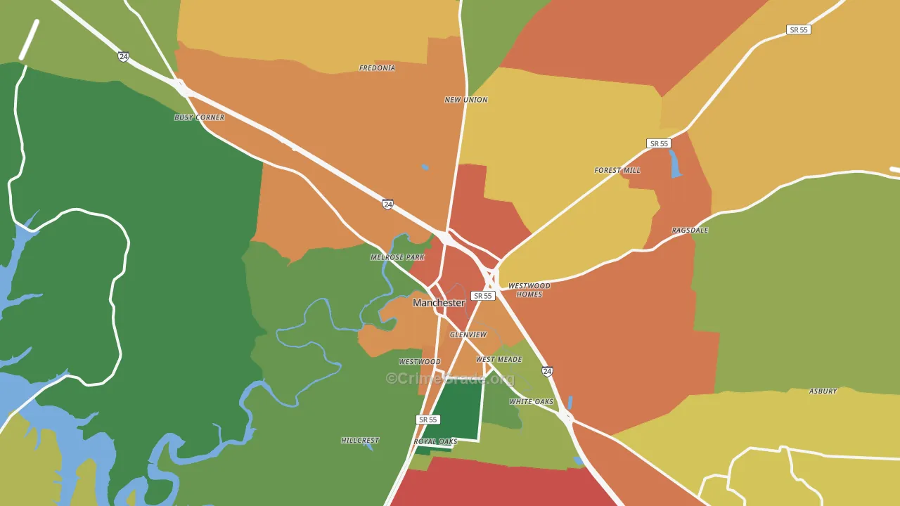 Manchester, TN Map of Drug-Related Crime Rates