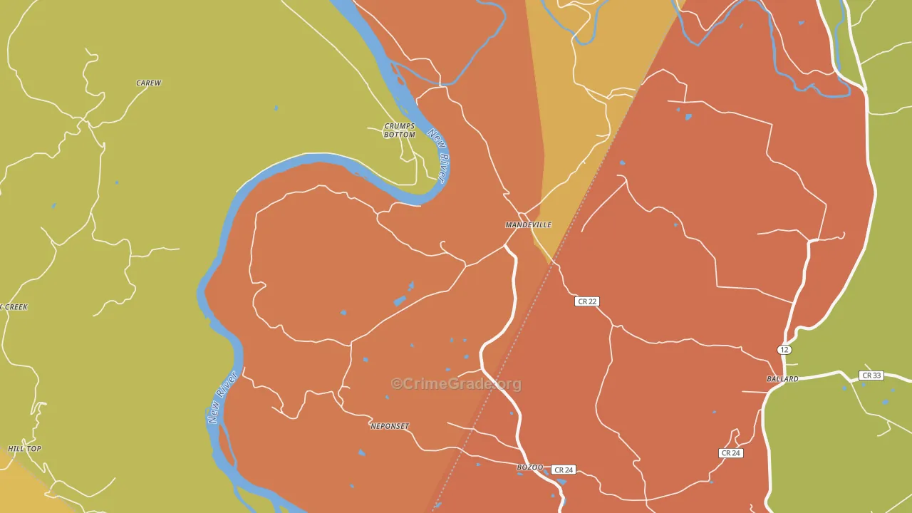 Mandeville, WV Map of Drug-Related Crime Rates