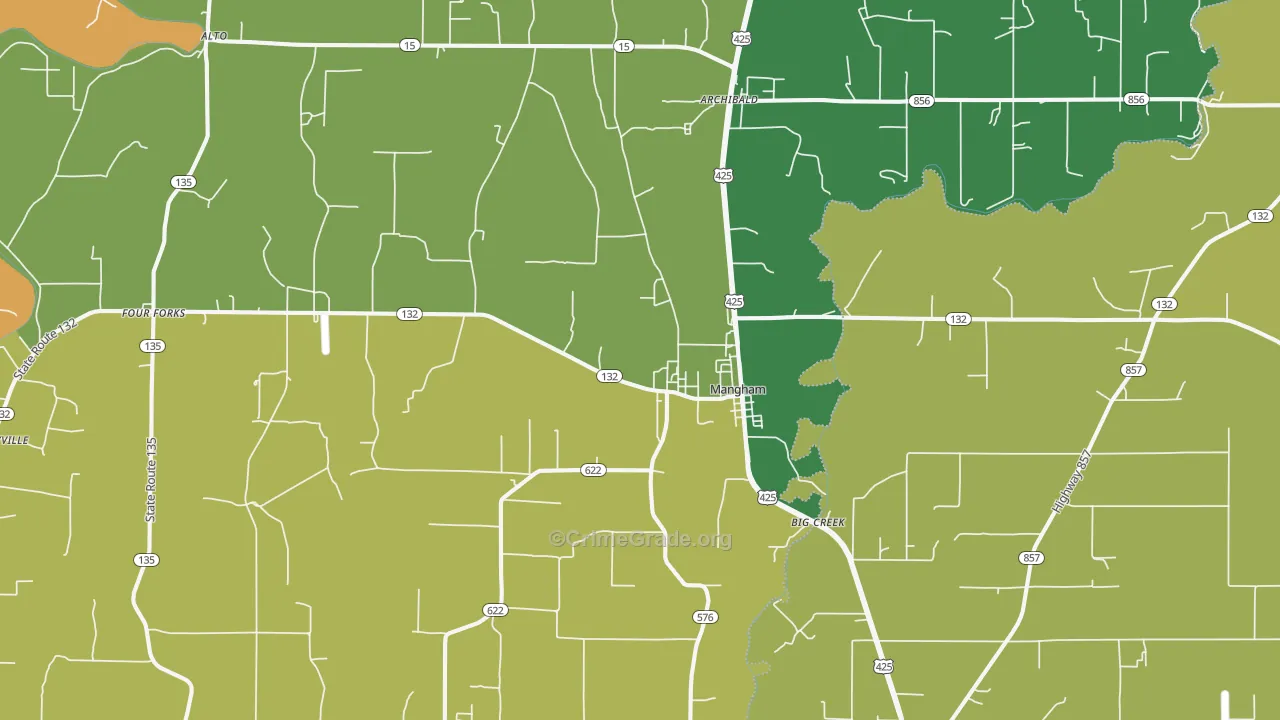 Mangham, LA Map of Drug-Related Crime Rates