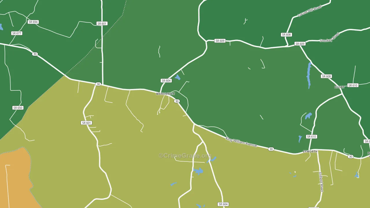 Mangohick, VA Map of Drug-Related Crime Rates
