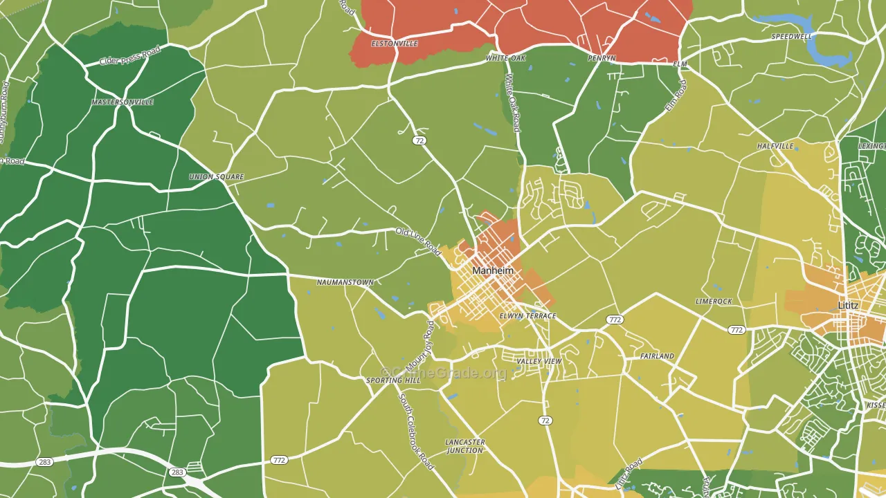 Manheim, PA Map of Drug-Related Crime Rates