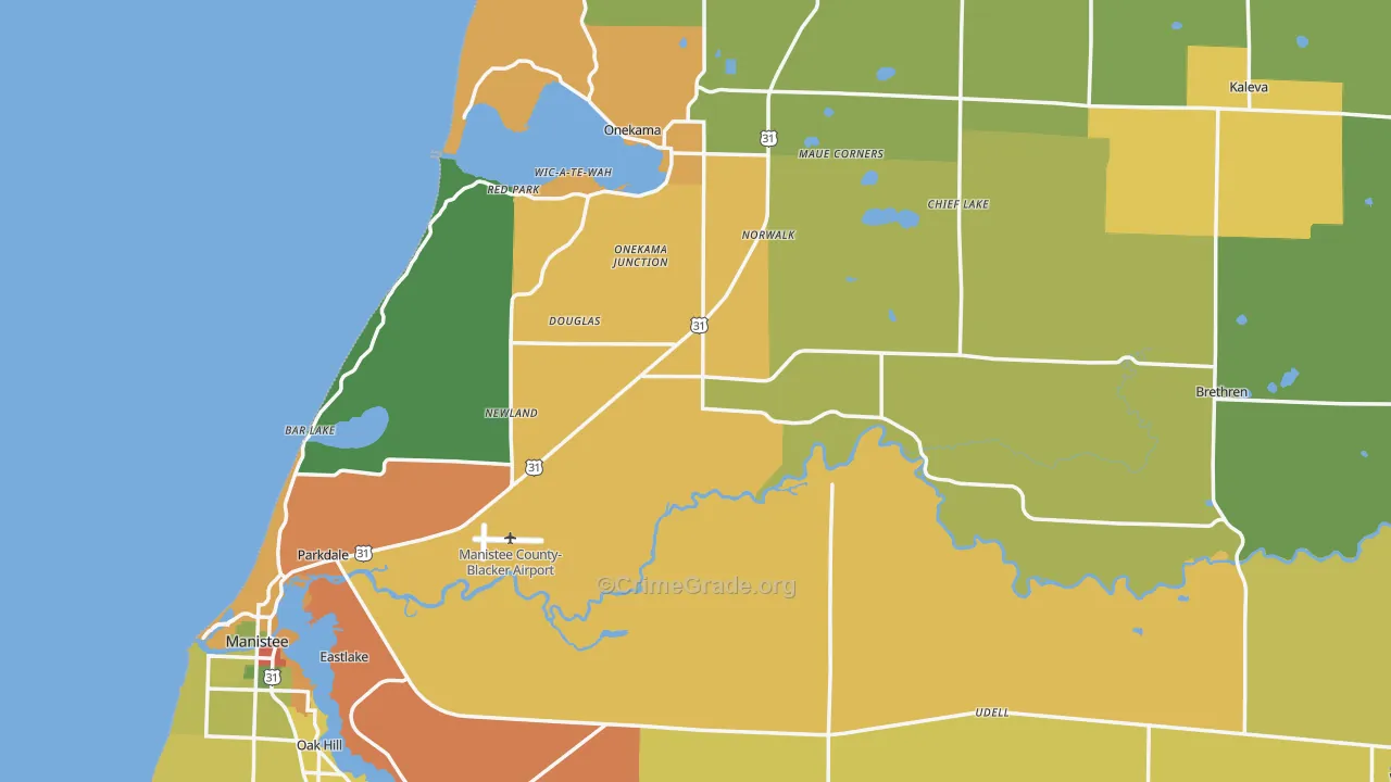 Manistee County, MI Map of Drug-Related Crime Rates