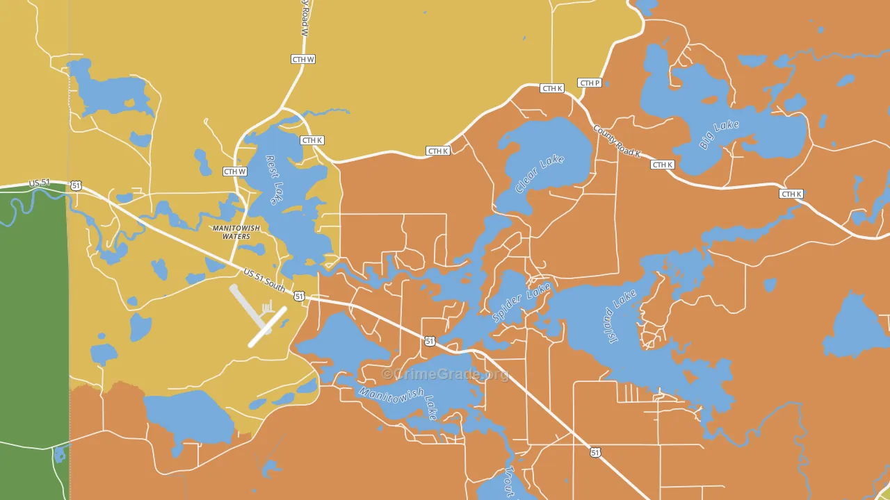 Manitowish Waters, WI Map of Drug-Related Crime Rates