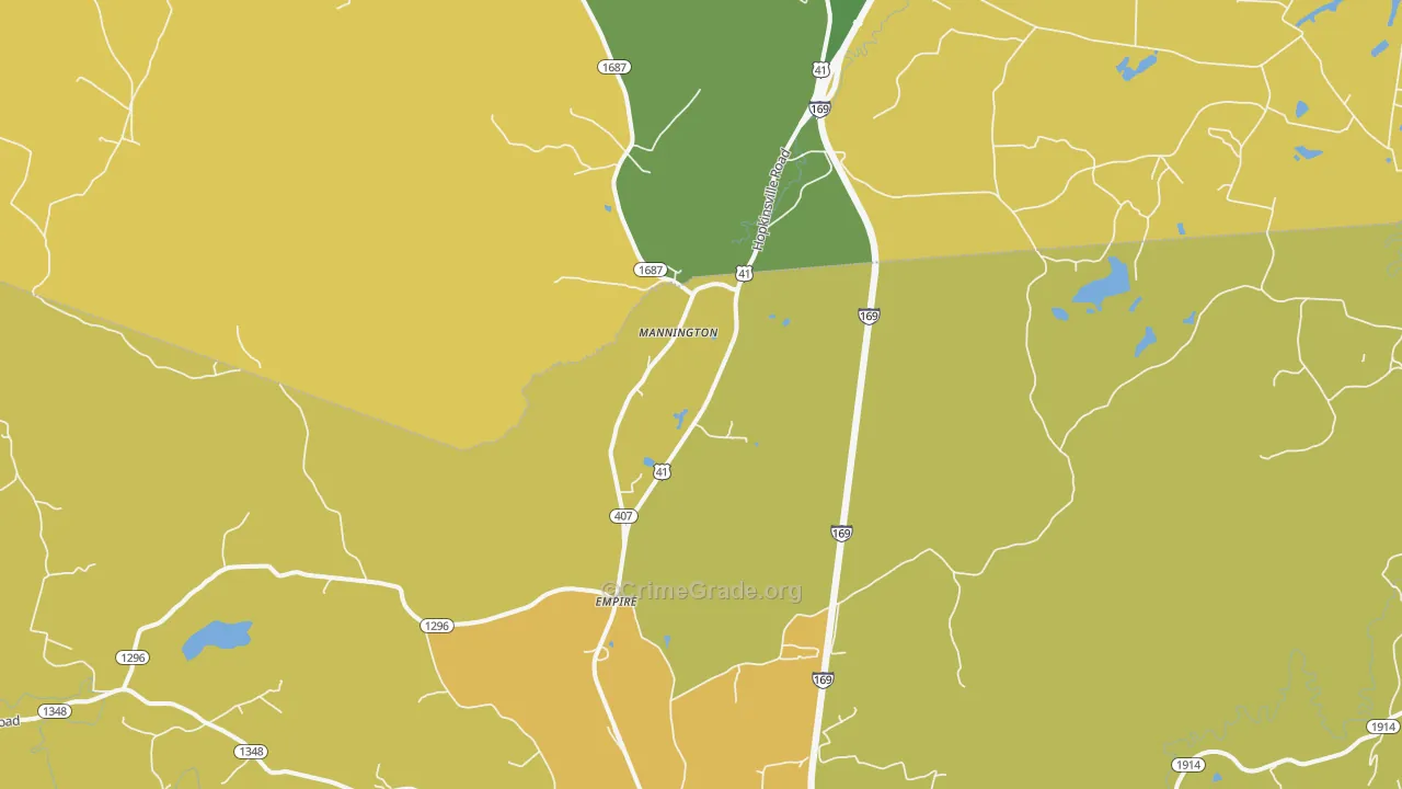 Mannington, KY Map of Drug-Related Crime Rates