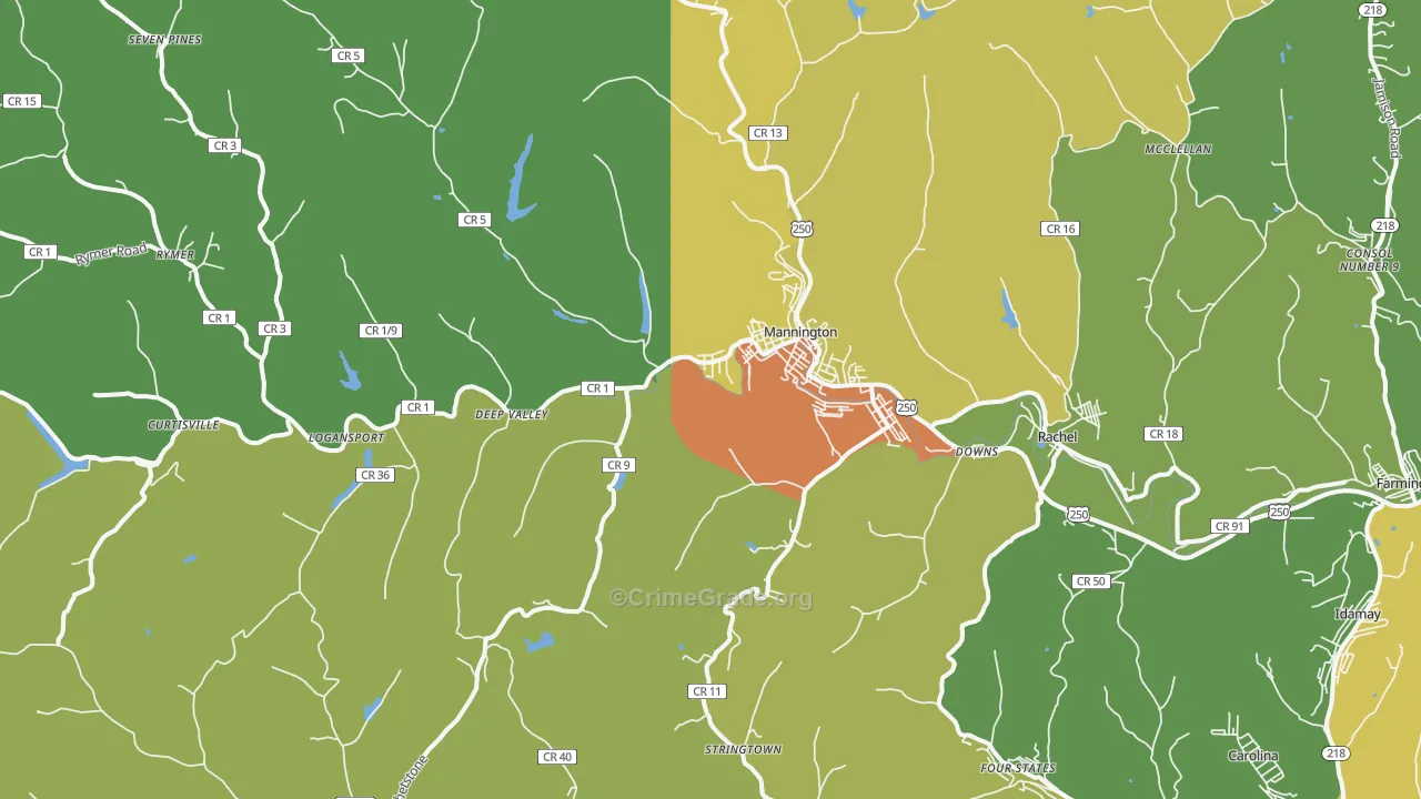 Mannington, WV Map of Drug-Related Crime Rates