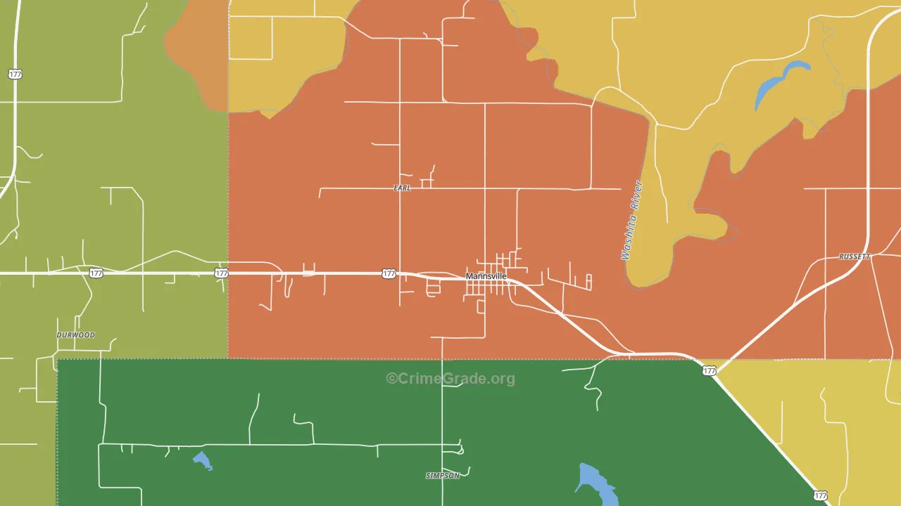 Mannsville, OK Map of Drug-Related Crime Rates