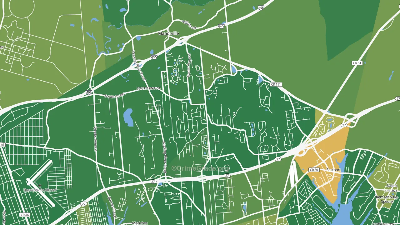 Manorville, NY Map of Drug-Related Crime Rates