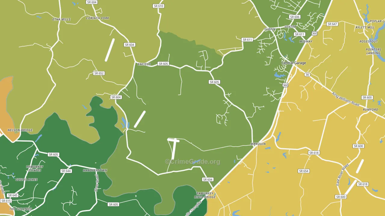 Manquin, VA Map of Drug-Related Crime Rates