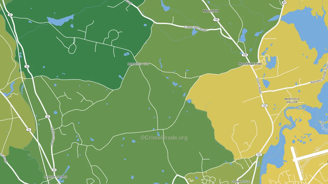 Mansfield City, CT Map of Drug-Related Crime Rates