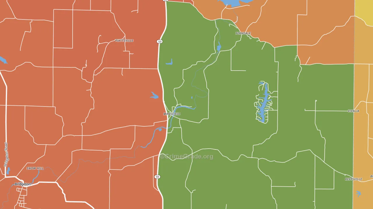 Mansfield, IN Map of Drug-Related Crime Rates