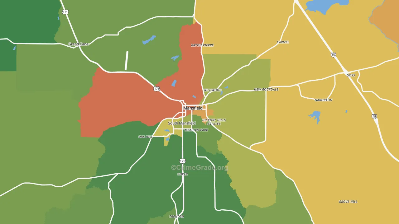Mansfield, LA Map of Drug-Related Crime Rates