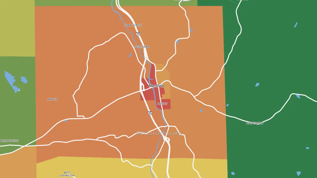 Mansfield, PA Map of Drug-Related Crime Rates