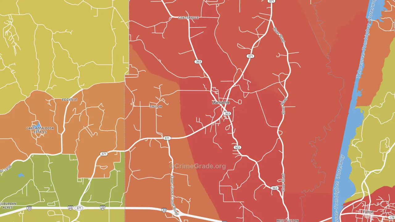 Mantachie, MS Map of Drug-Related Crime Rates
