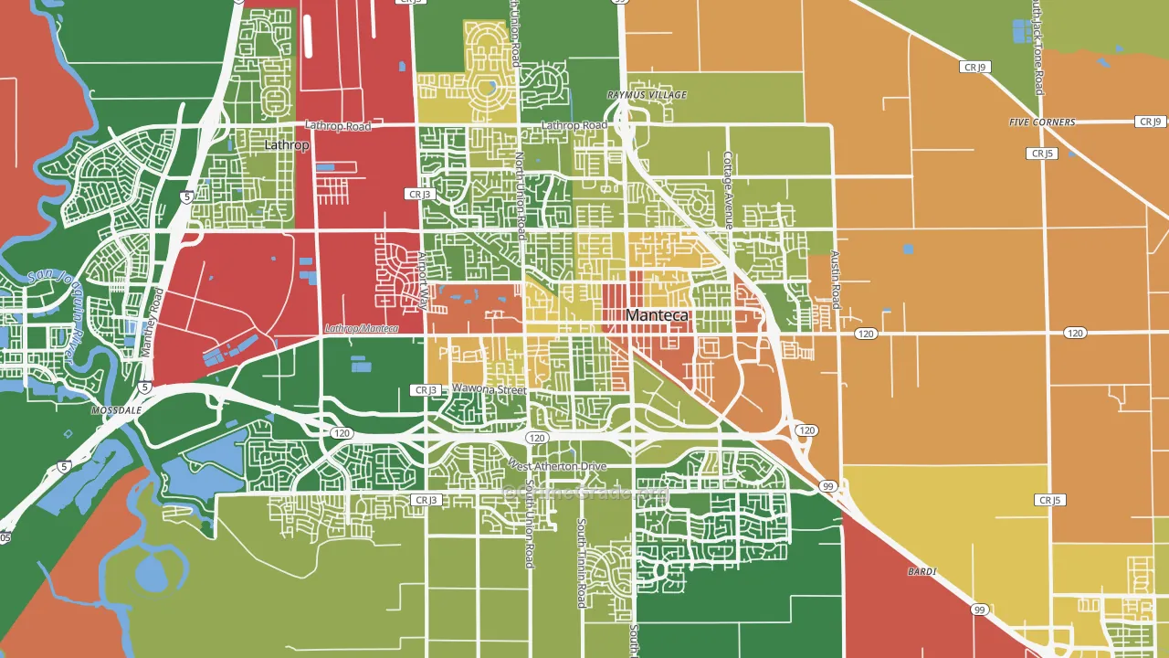 Manteca, CA Map of Drug-Related Crime Rates