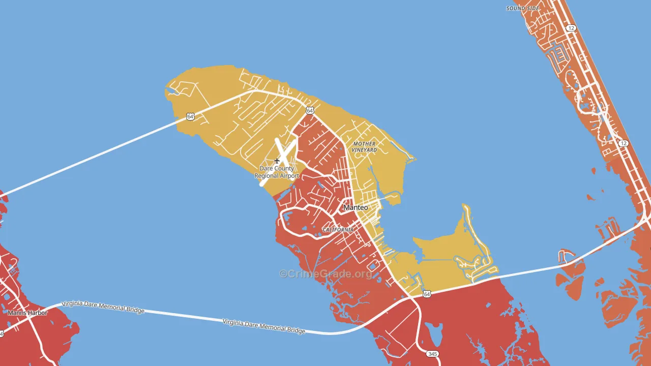 Manteo, NC Map of Drug-Related Crime Rates