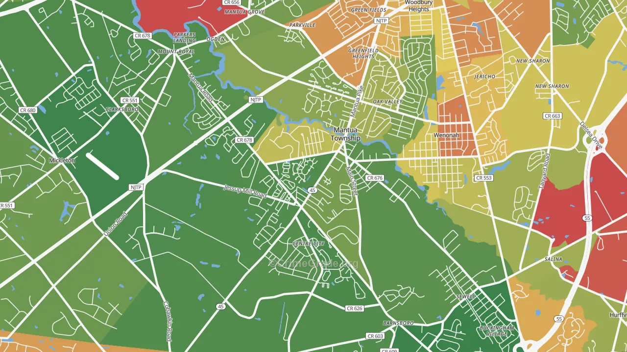 Mantua, NJ Map of Drug-Related Crime Rates