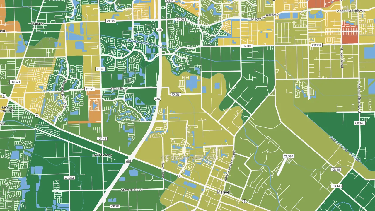 Manvel, TX Map of Drug-Related Crime Rates