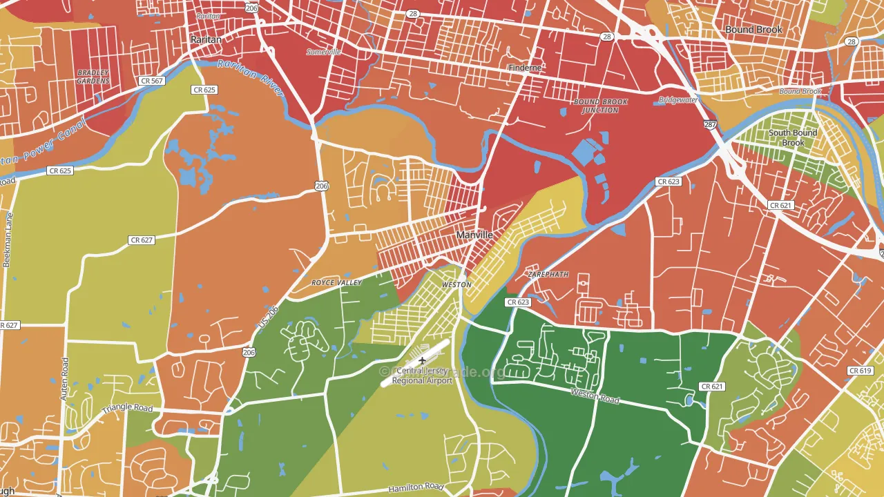 Manville, NJ Map of Drug-Related Crime Rates