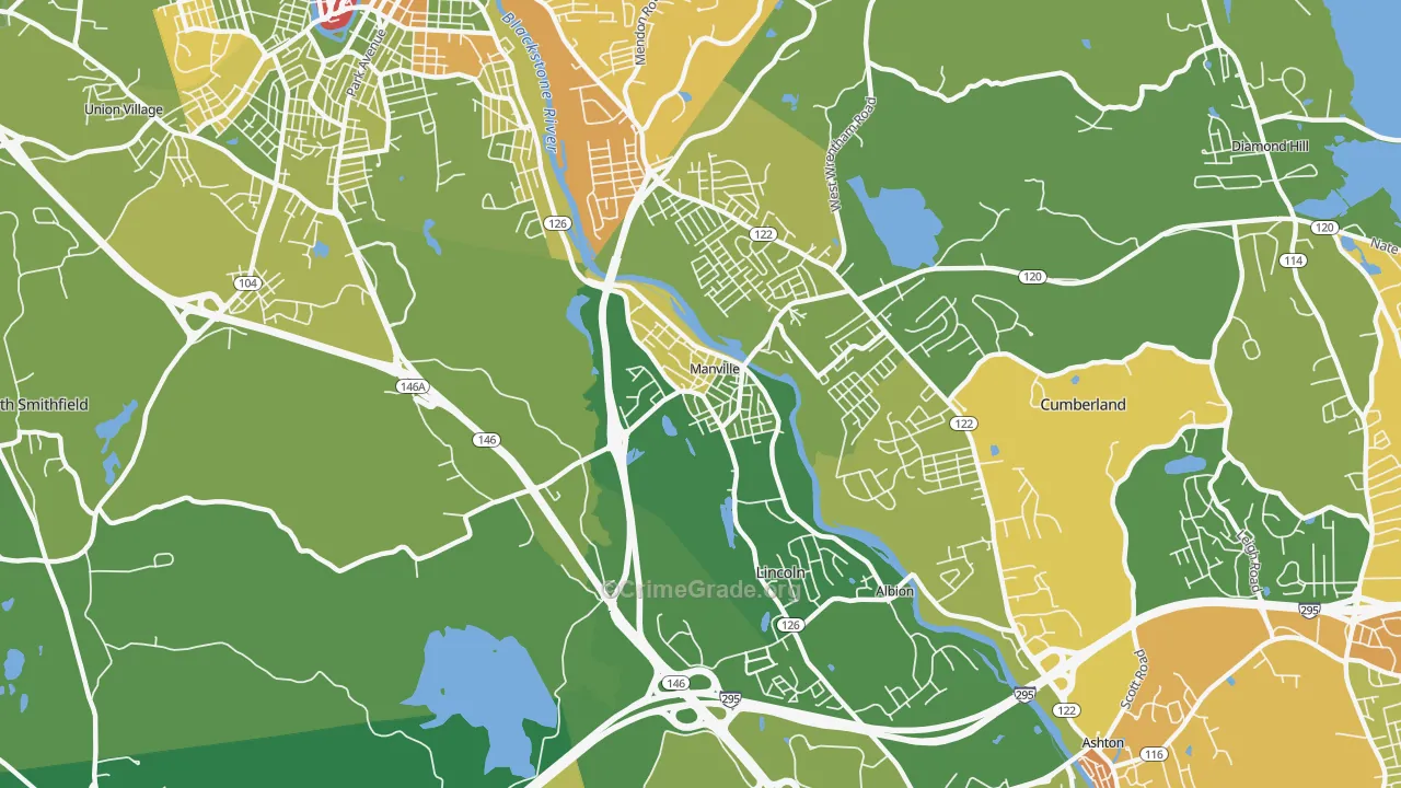 Manville, RI Map of Drug-Related Crime Rates