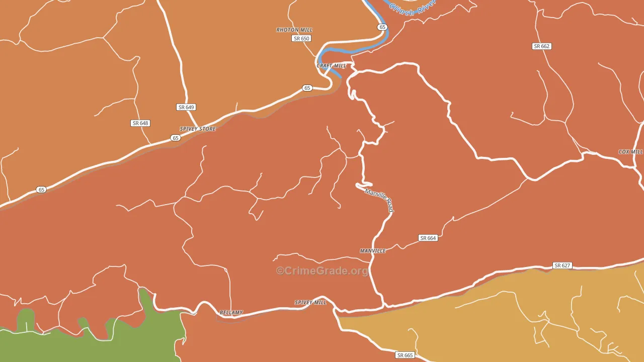 Manville, VA Map of Drug-Related Crime Rates