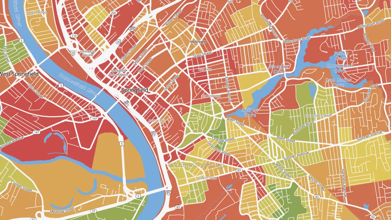 Maple High-Six Corners, Springfield, MA Map of Drug-Related Crime Rates