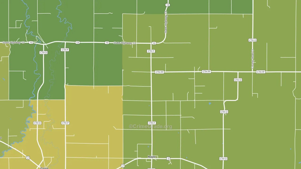 Maple, WI Map of Drug-Related Crime Rates