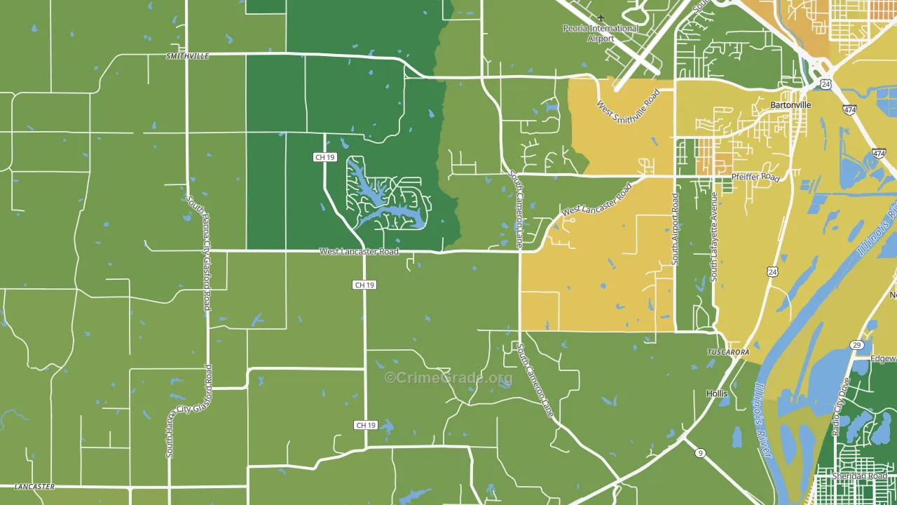 Mapleton, IL Map of Drug-Related Crime Rates