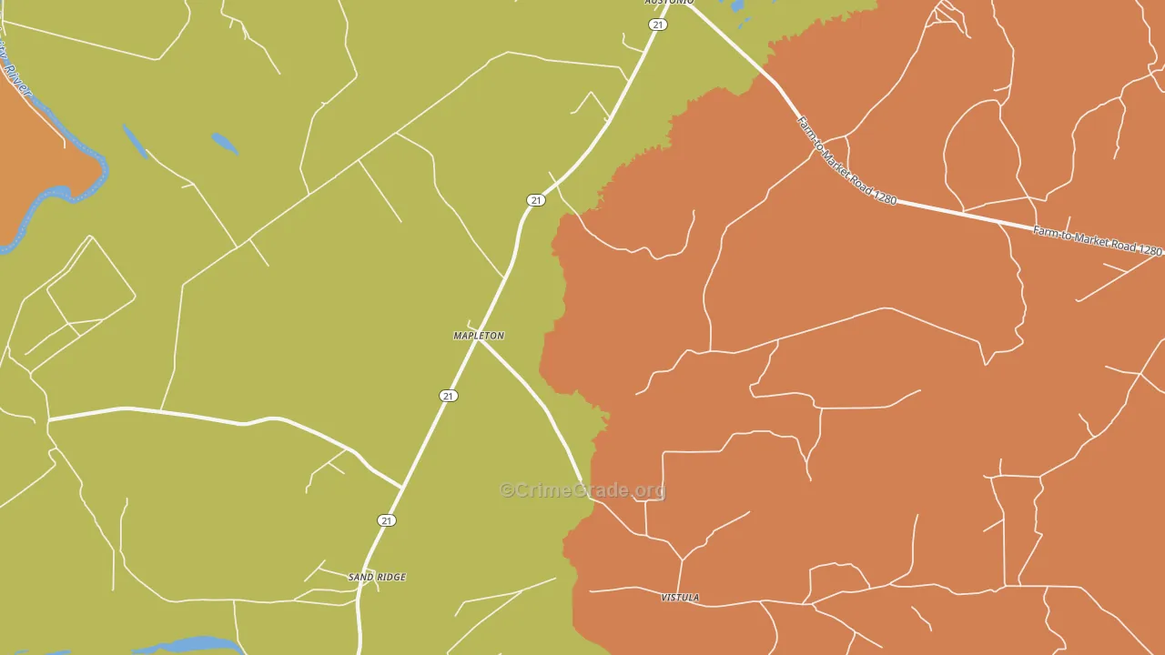 Mapleton, TX Map of Drug-Related Crime Rates