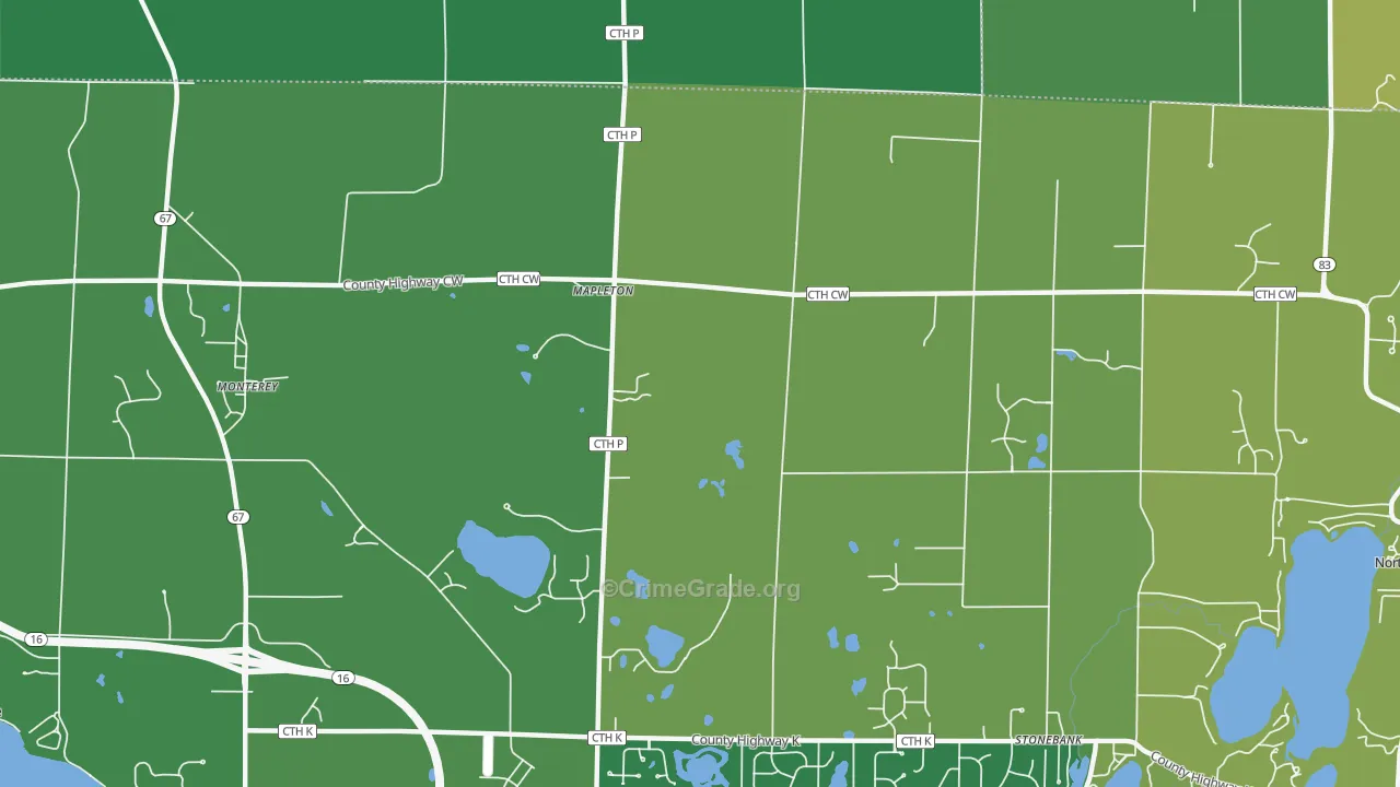 Mapleton, WI Map of Drug-Related Crime Rates