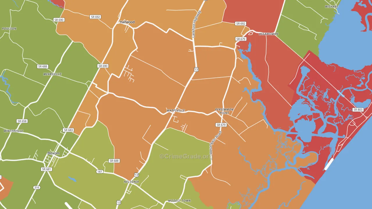 Mappsville, VA Map of Drug-Related Crime Rates