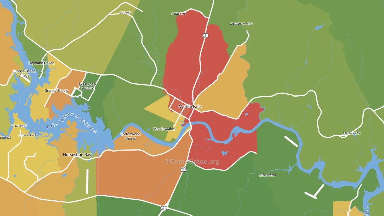 Marble Falls, TX Map of Drug-Related Crime Rates
