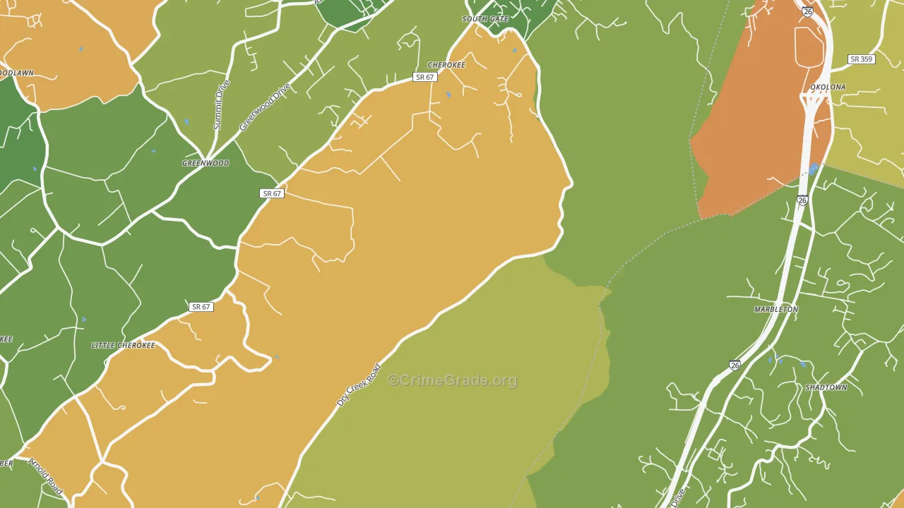 Marbleton, TN Map of Drug-Related Crime Rates