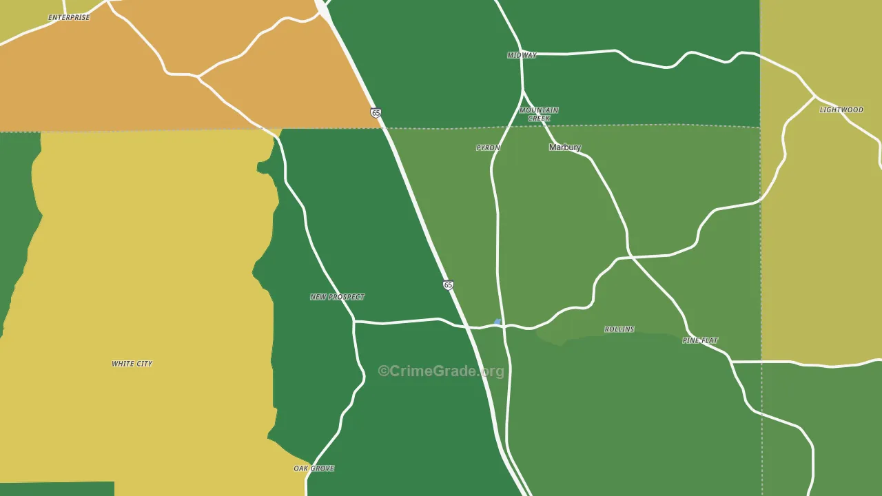 Marbury, AL Map of Drug-Related Crime Rates