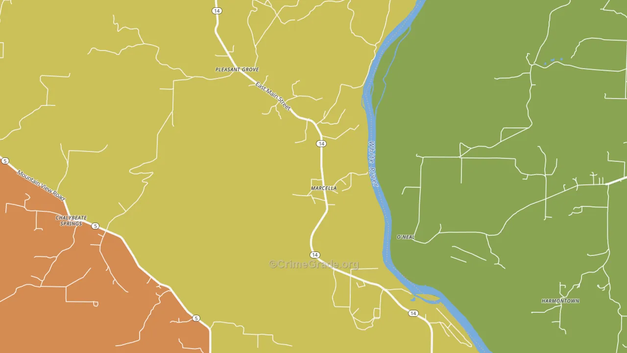 Marcella, AR Map of Drug-Related Crime Rates