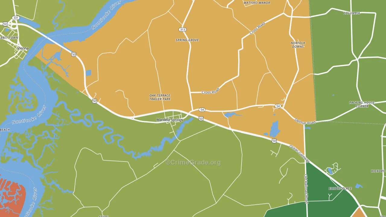 Mardela Springs, MD Map of Drug-Related Crime Rates