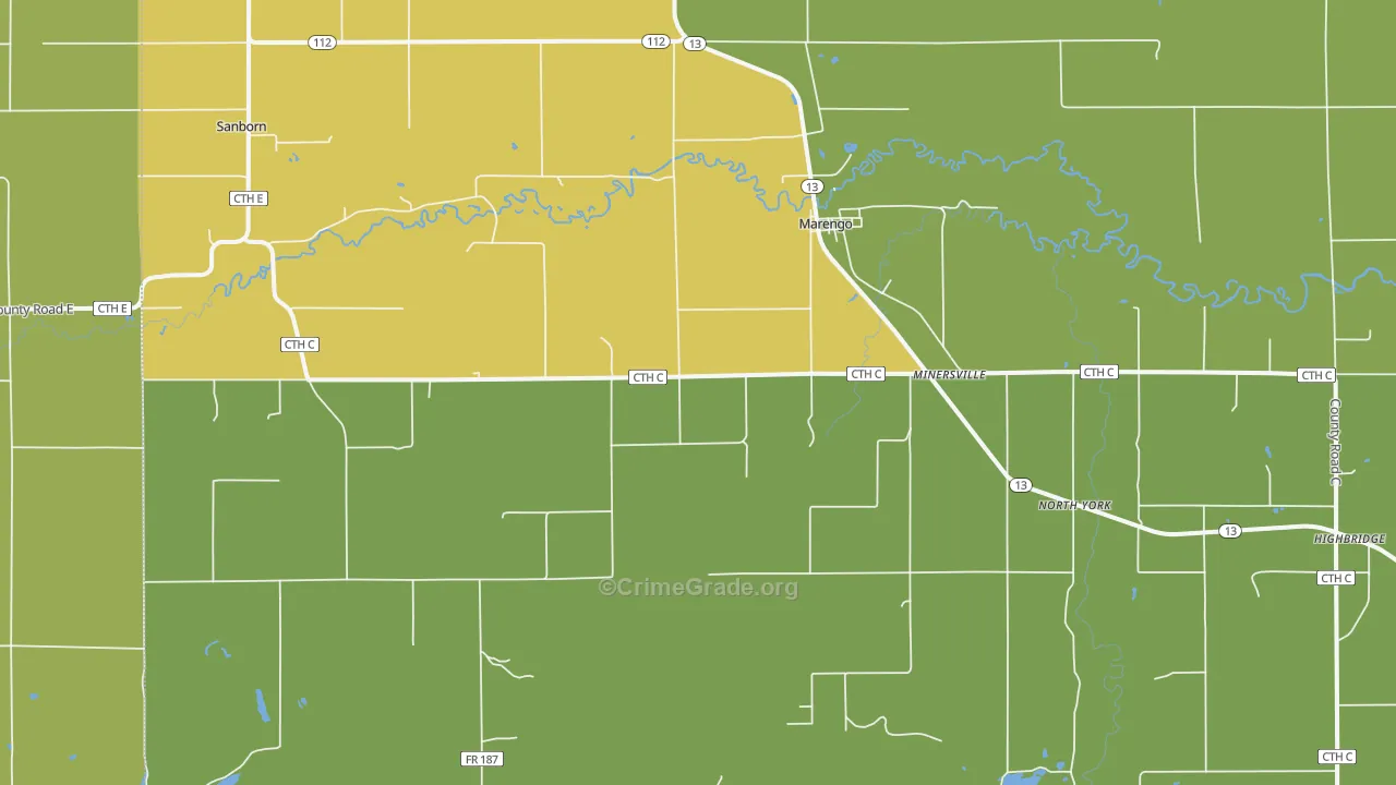 Marengo, WI Map of Drug-Related Crime Rates