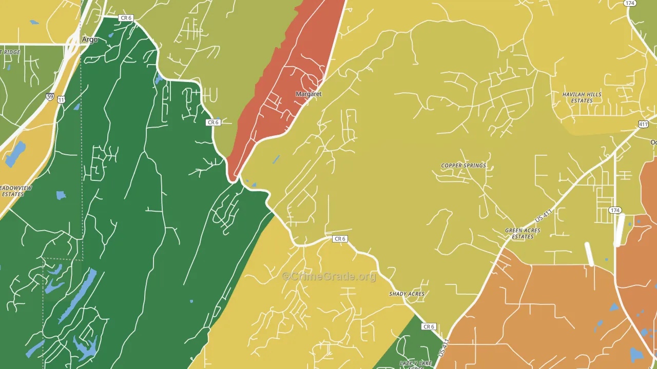 Margaret, AL Map of Drug-Related Crime Rates
